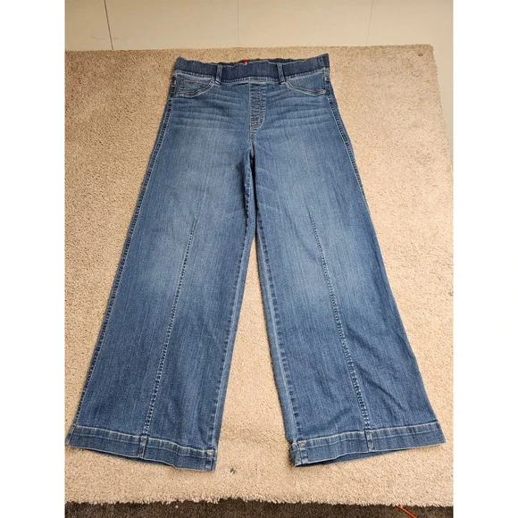 Spanx Seamed Front Wide Leg Jeans Vintage Indigo High Rise Pull On 20407R 1X - Picture 2 of 9